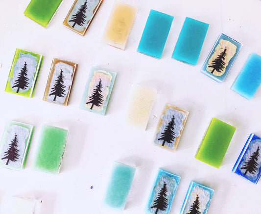 Painterly evergreen pendant tests