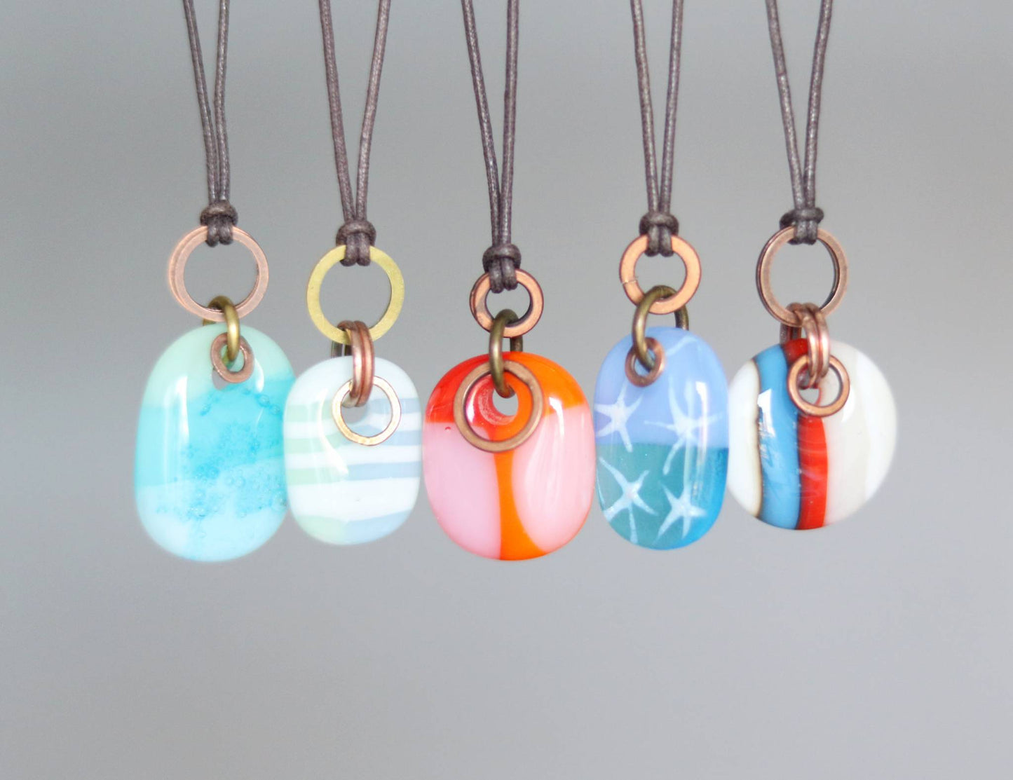 Glass Drop Necklaces with Copper and Brass
