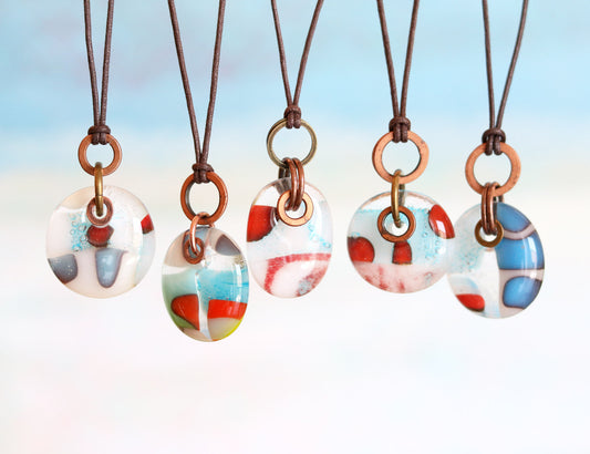 Glass Drop Necklaces with Copper and Brass