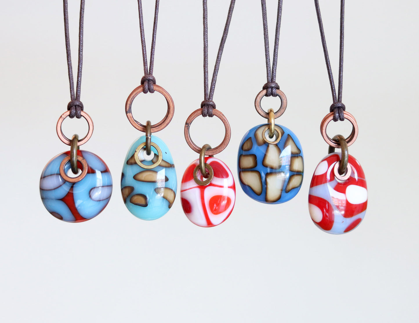 Glass Drop Necklaces with Copper and Brass