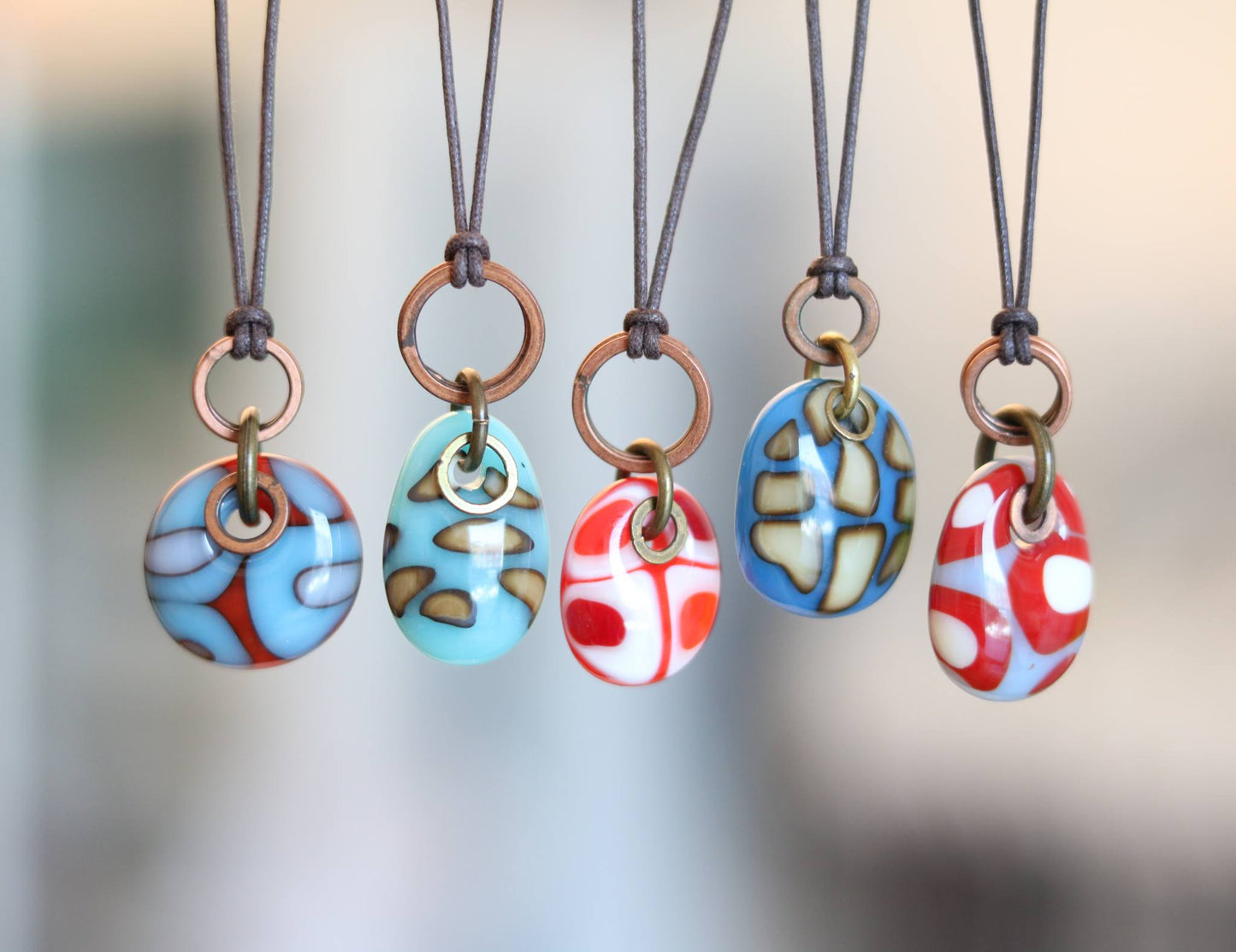 Glass Drop Necklaces with Copper and Brass