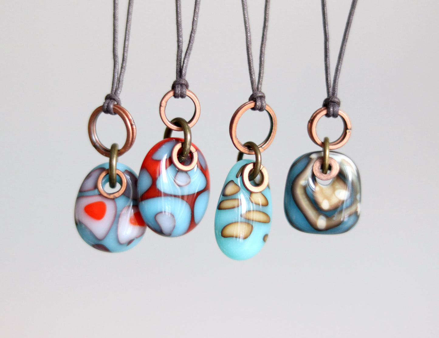 Glass Drop Necklaces with Copper and Brass