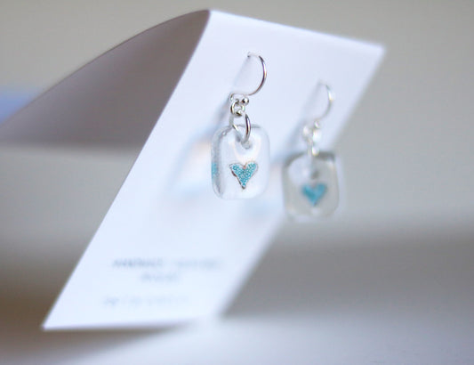 Heart Earrings - Aqua Blue