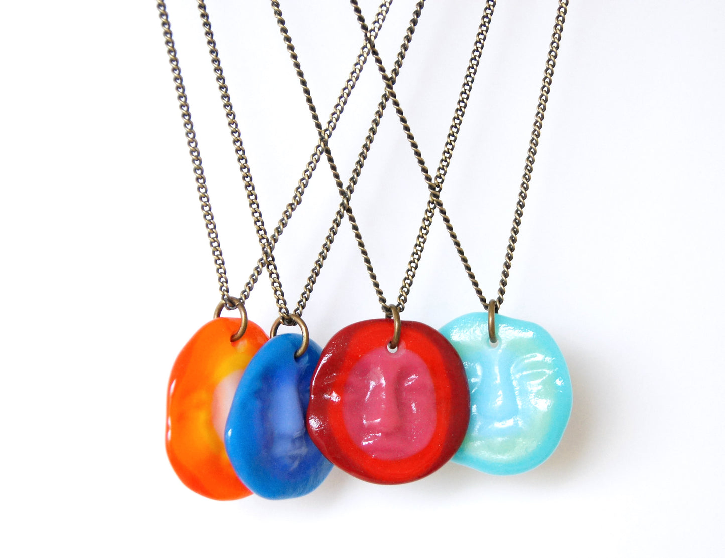 sun face pendant necklaces on brass chain