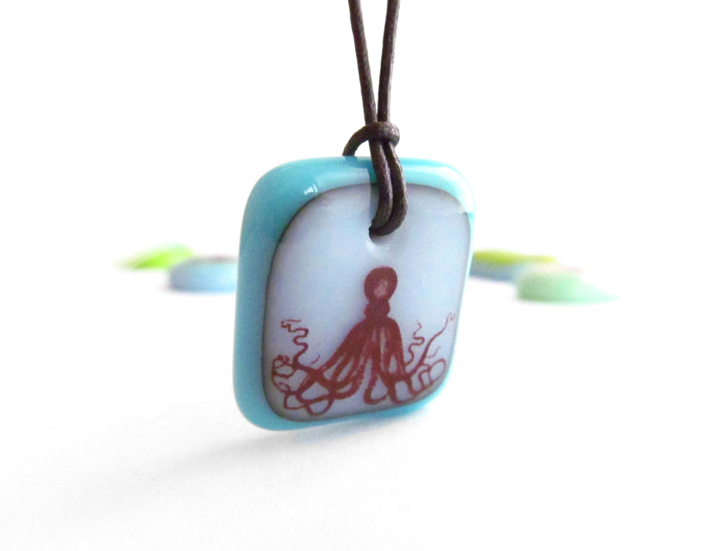 Octopus pendant necklace in turquoise and cloud white colours.