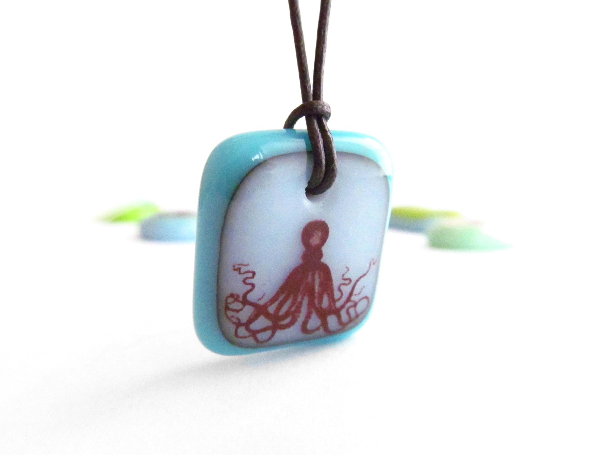 Octopus pendant necklace in turquoise and cloud white colours.