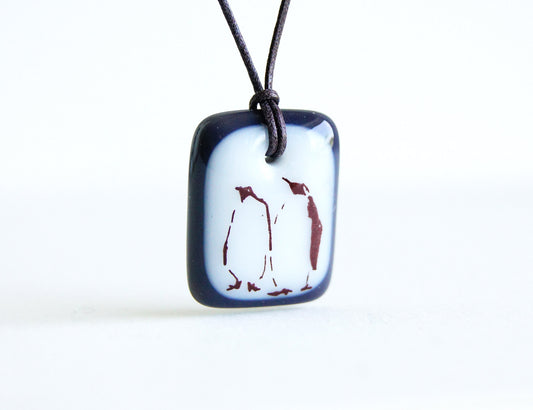 Penguin Necklace in charcoal grey and white.