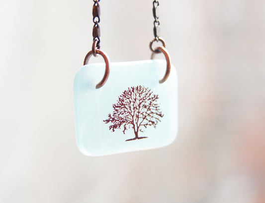 Light Blue tree of life necklace on delicate chain