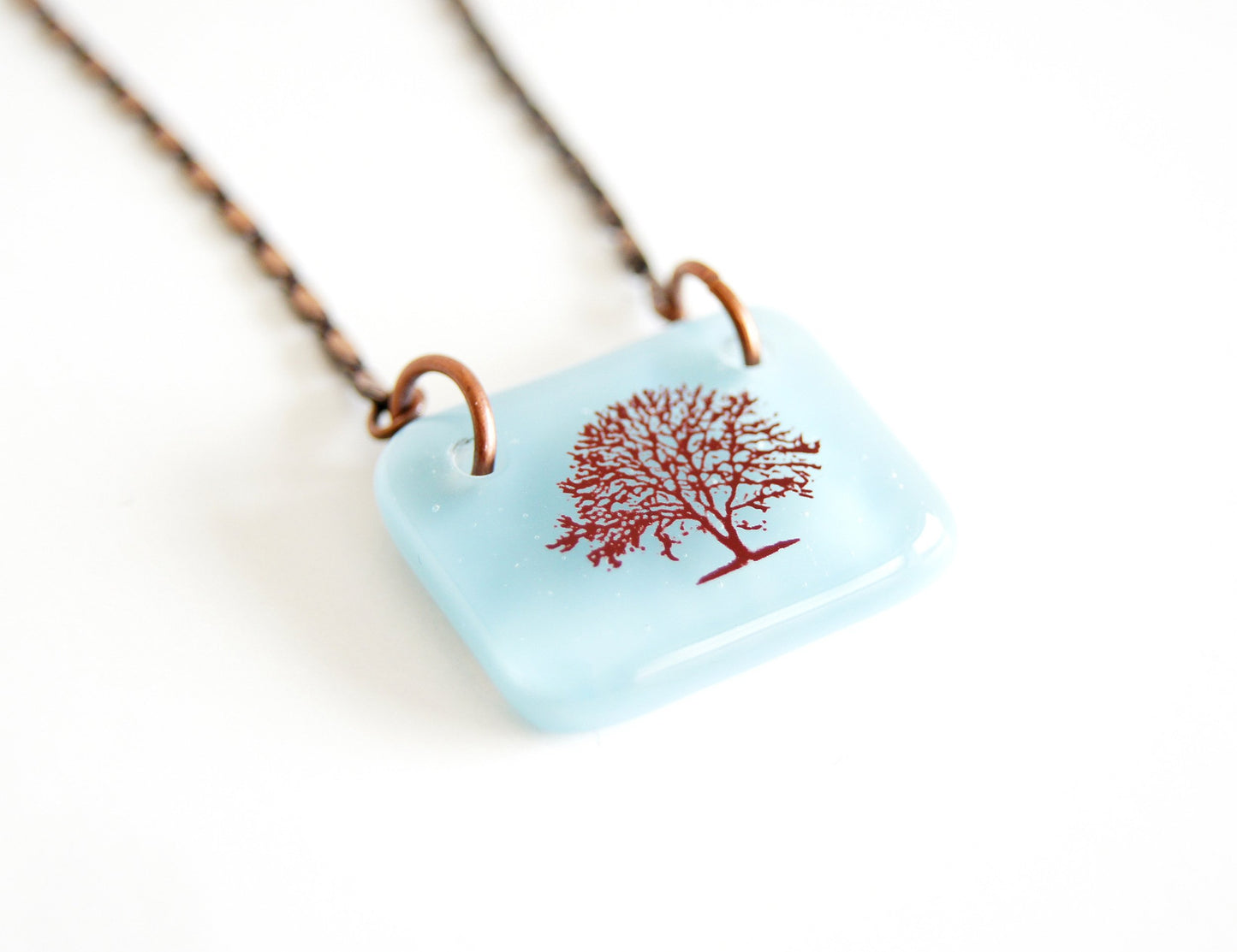 Colourful apple tree necklace handmade in glass by Leila Cools