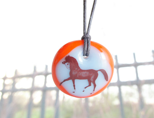 Horse jewelry shown with grass and fence