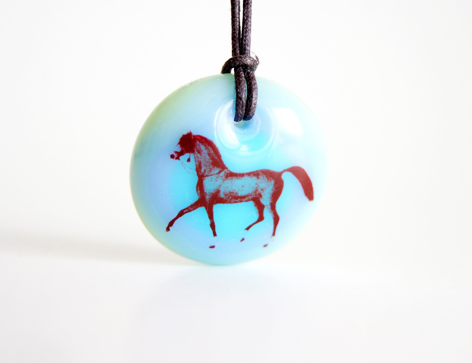 arabian horse necklace in blue, aquamarine and mint green