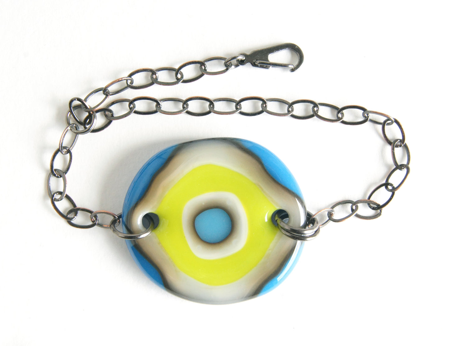 One of a kind adjustable art glass bracelet handmade by Leila Cools