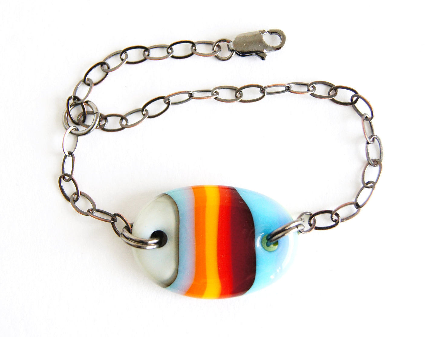 Fun, colorful glass striped art glass bracelet