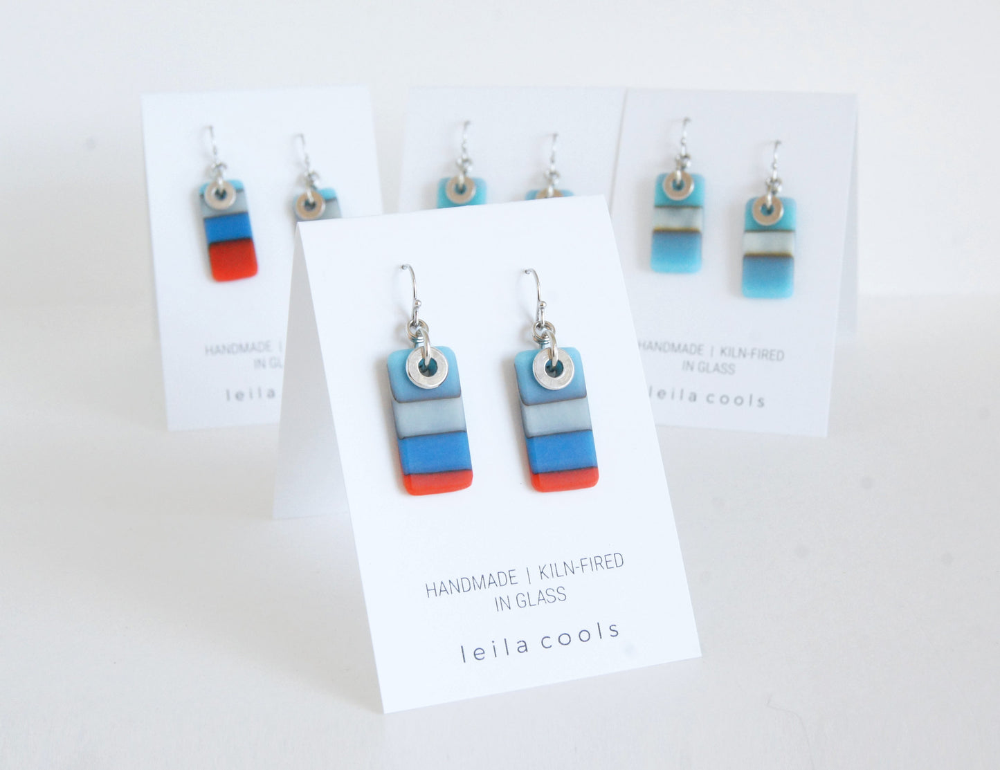 Colour Block Earrings - Red Blue