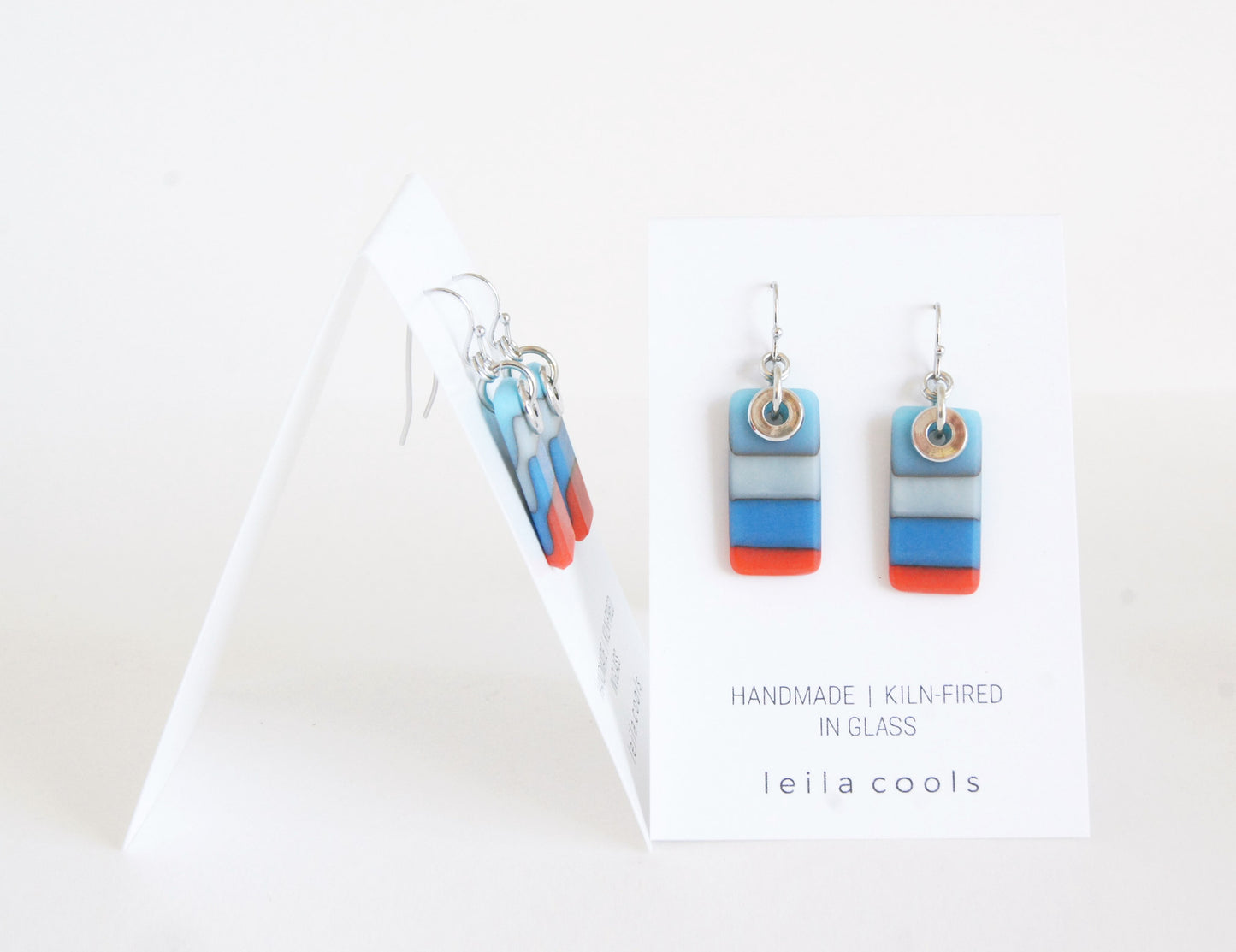 Colour Block Earrings - Red Blue