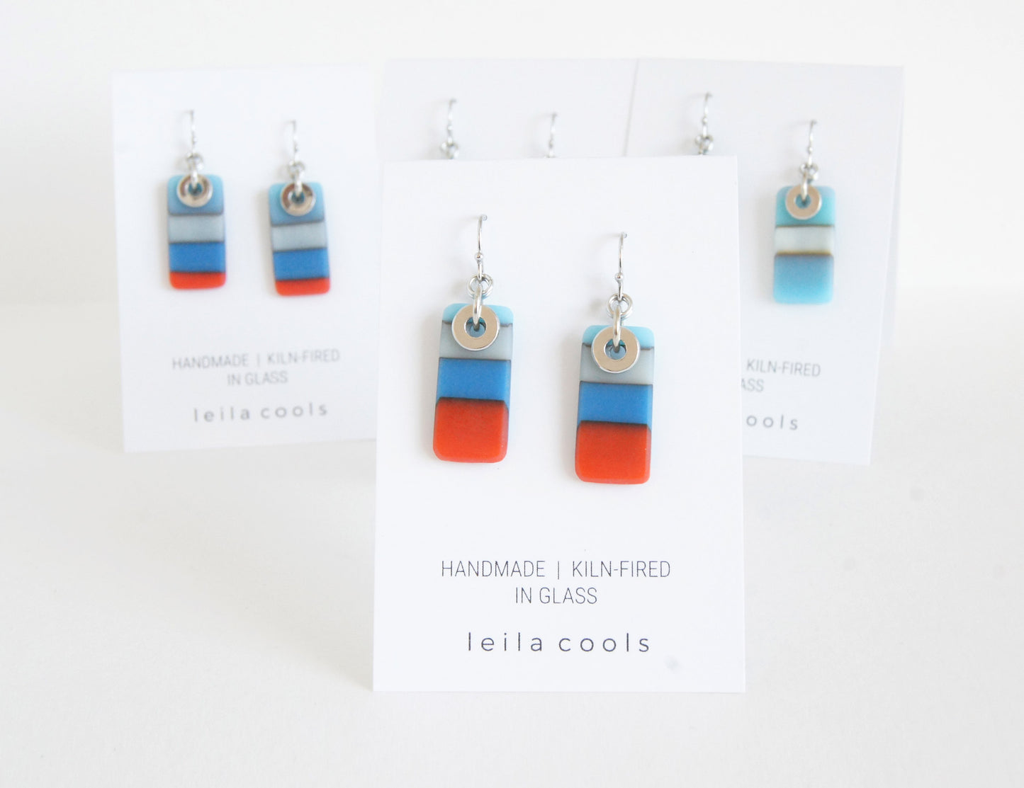 Colour Block Earrings - Red Blue