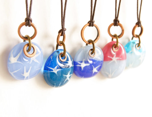 Glass Drop Necklaces with Copper and Brass