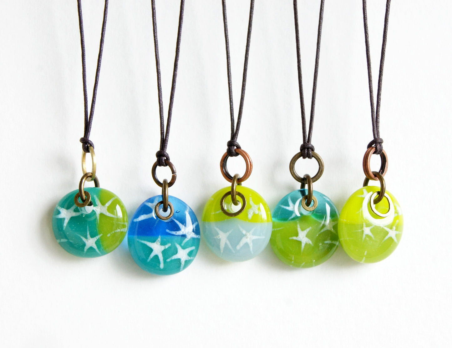 Glass Drop Necklaces with Copper and Brass