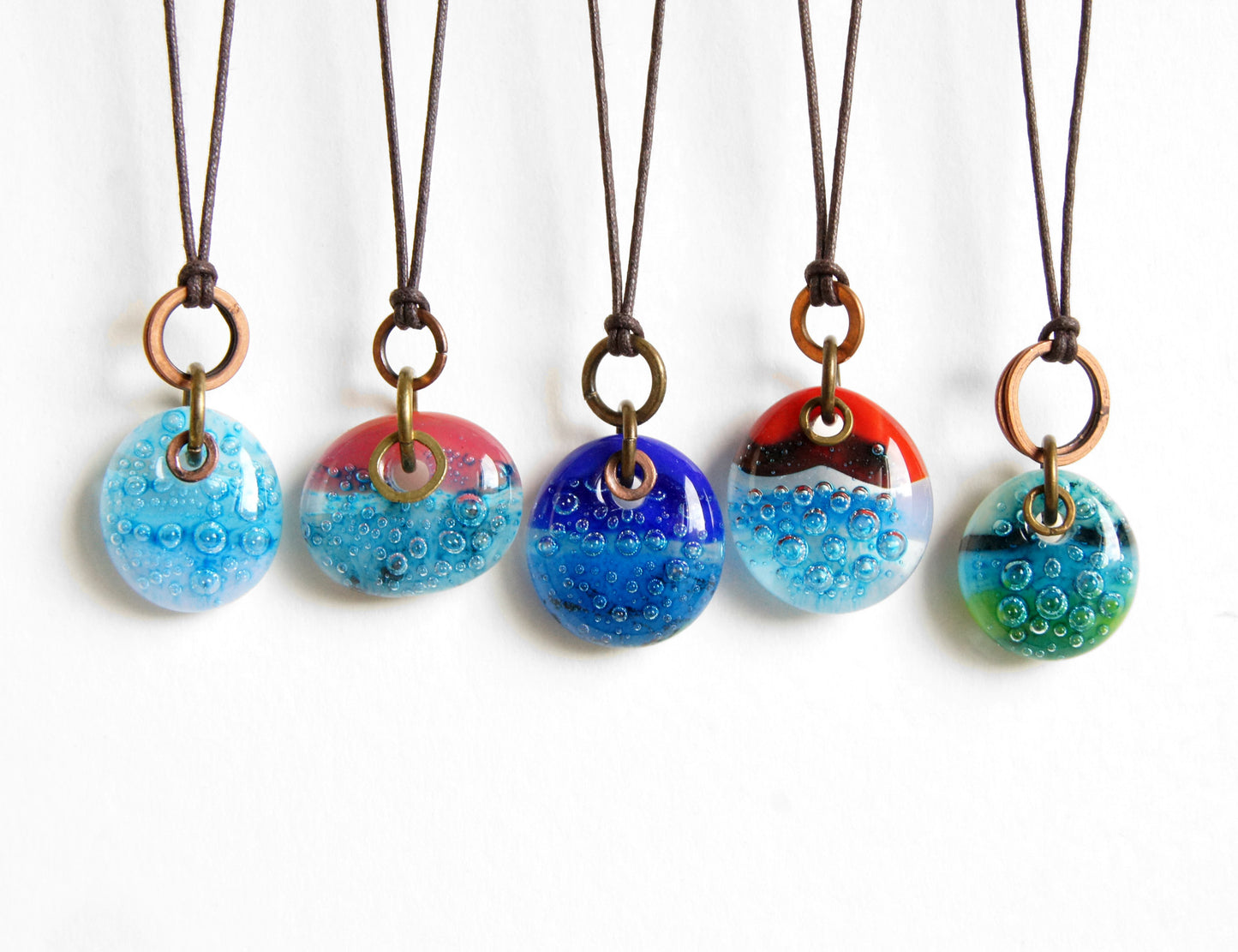 Glass Drop Necklaces with Copper and Brass