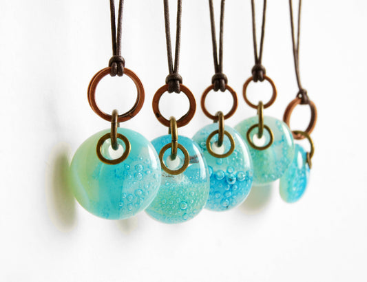 Glass Drop Necklaces with Copper and Brass