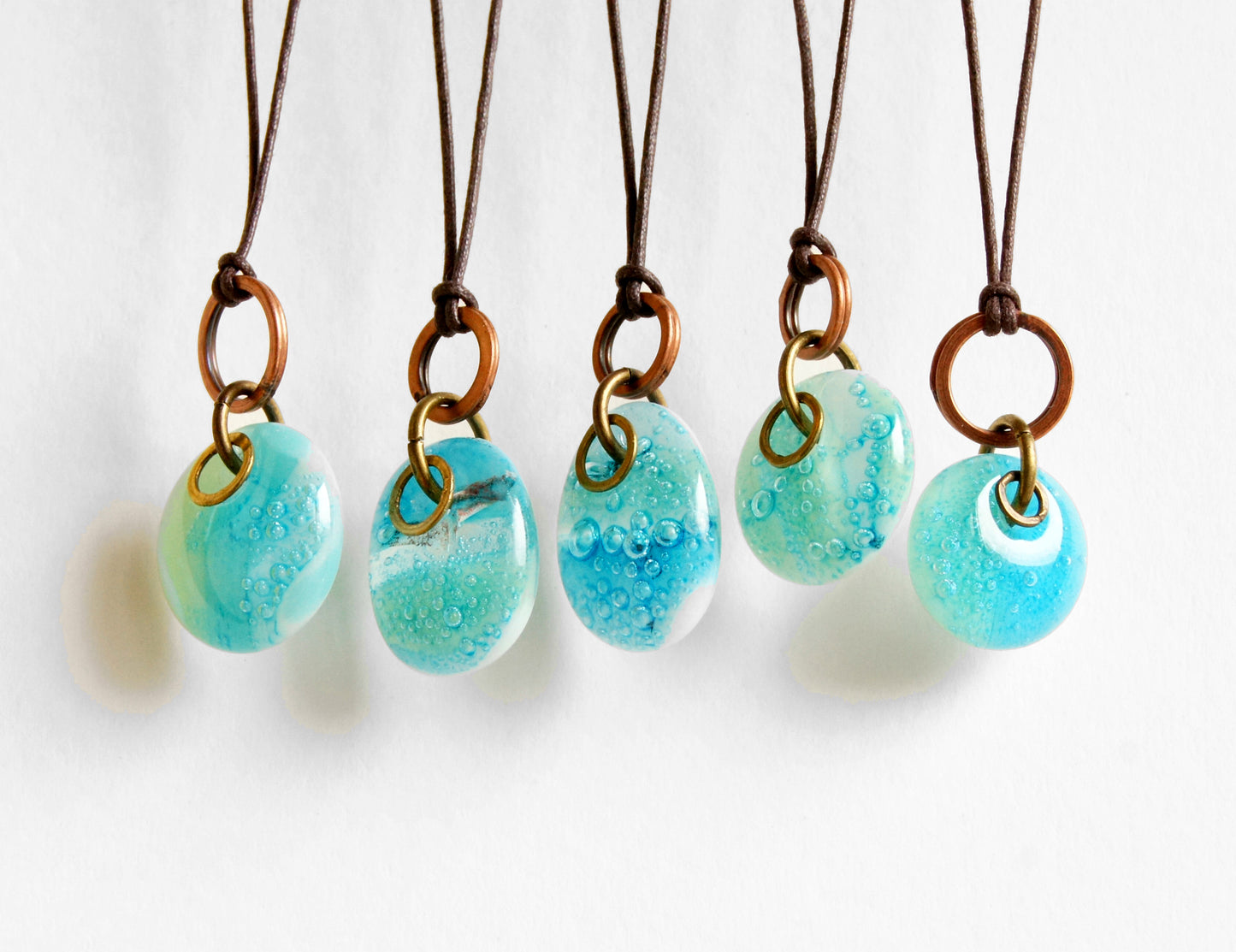 Glass Drop Necklaces with Copper and Brass