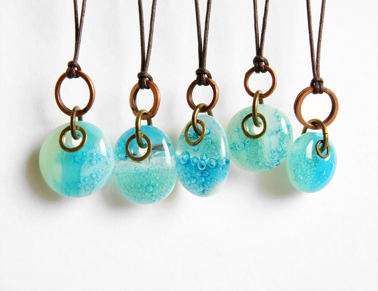 Glass Drop Necklaces with Copper and Brass