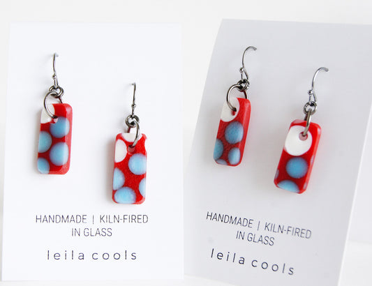 red and blue glass earrings handmade, frosted glass.