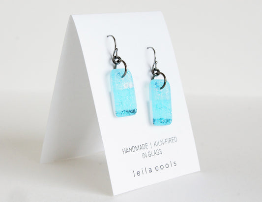 blue copper patina bubble glass earrings