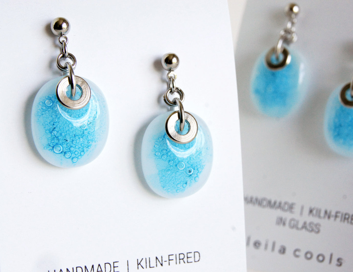 Aqua White Patina Drop Earrings