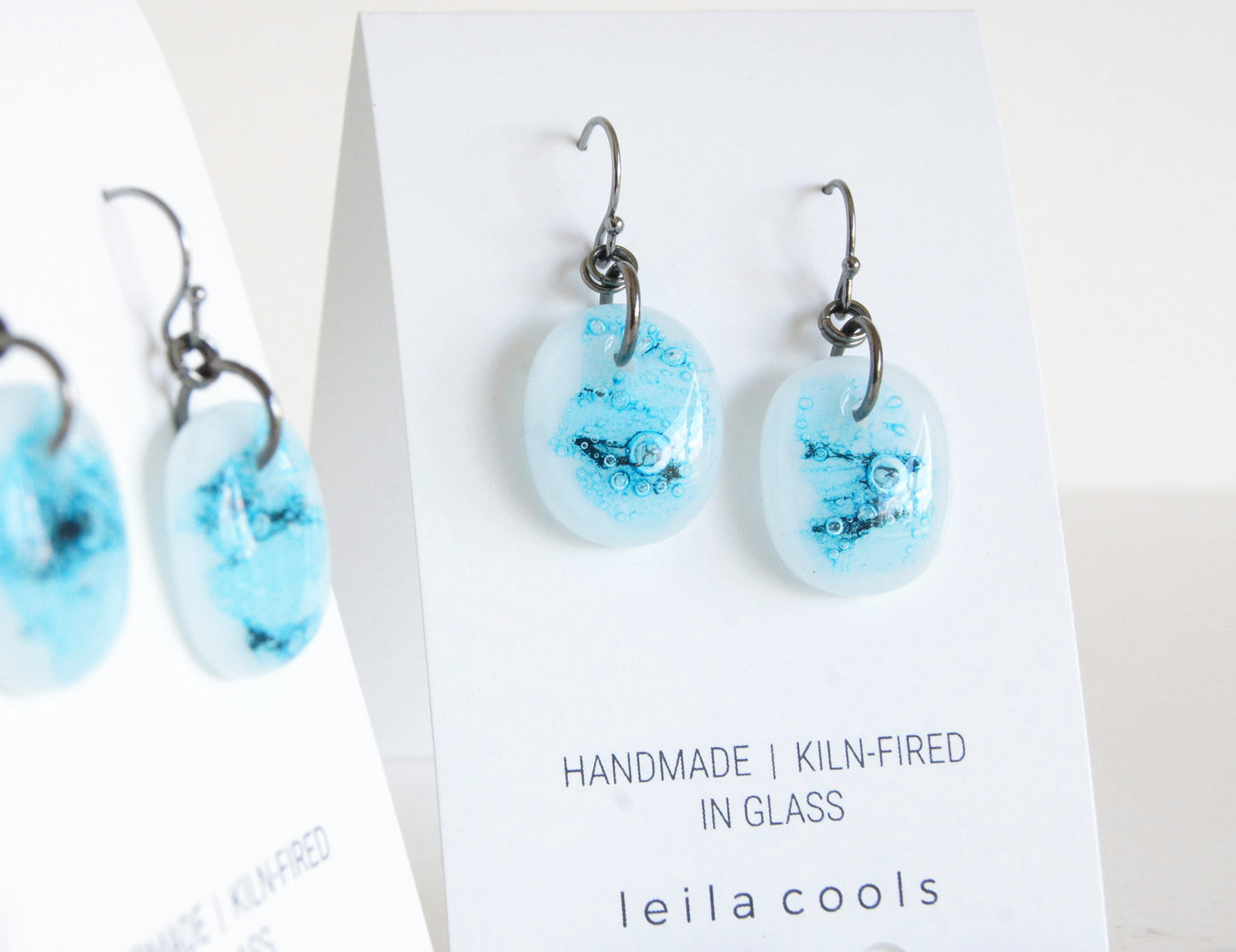 Aqua White Patina Drop Earrings