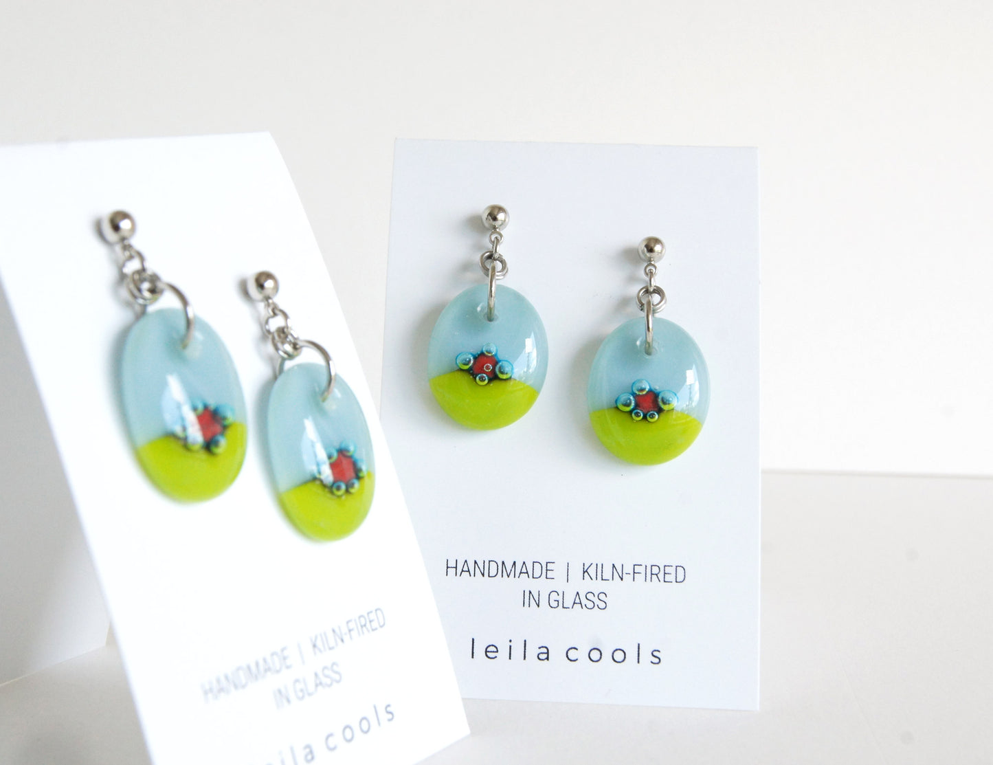 Bubble Dot Earrings - Pale Blue and Light Olive