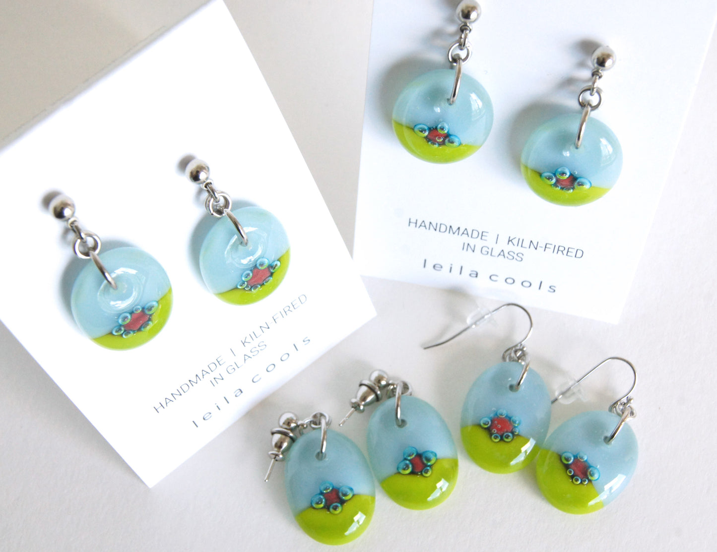 Bubble Dot Earrings - Pale Blue and Light Olive