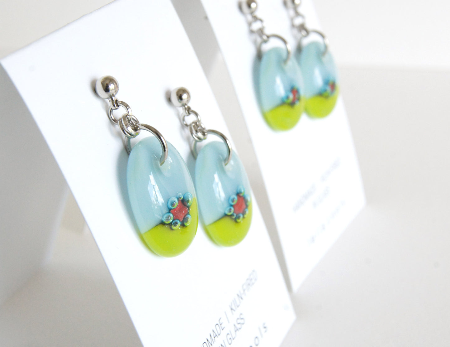 Bubble Dot Earrings - Pale Blue and Light Olive