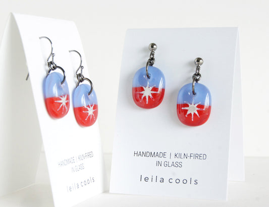 Silver Star Earrings - Periwinkle and Red