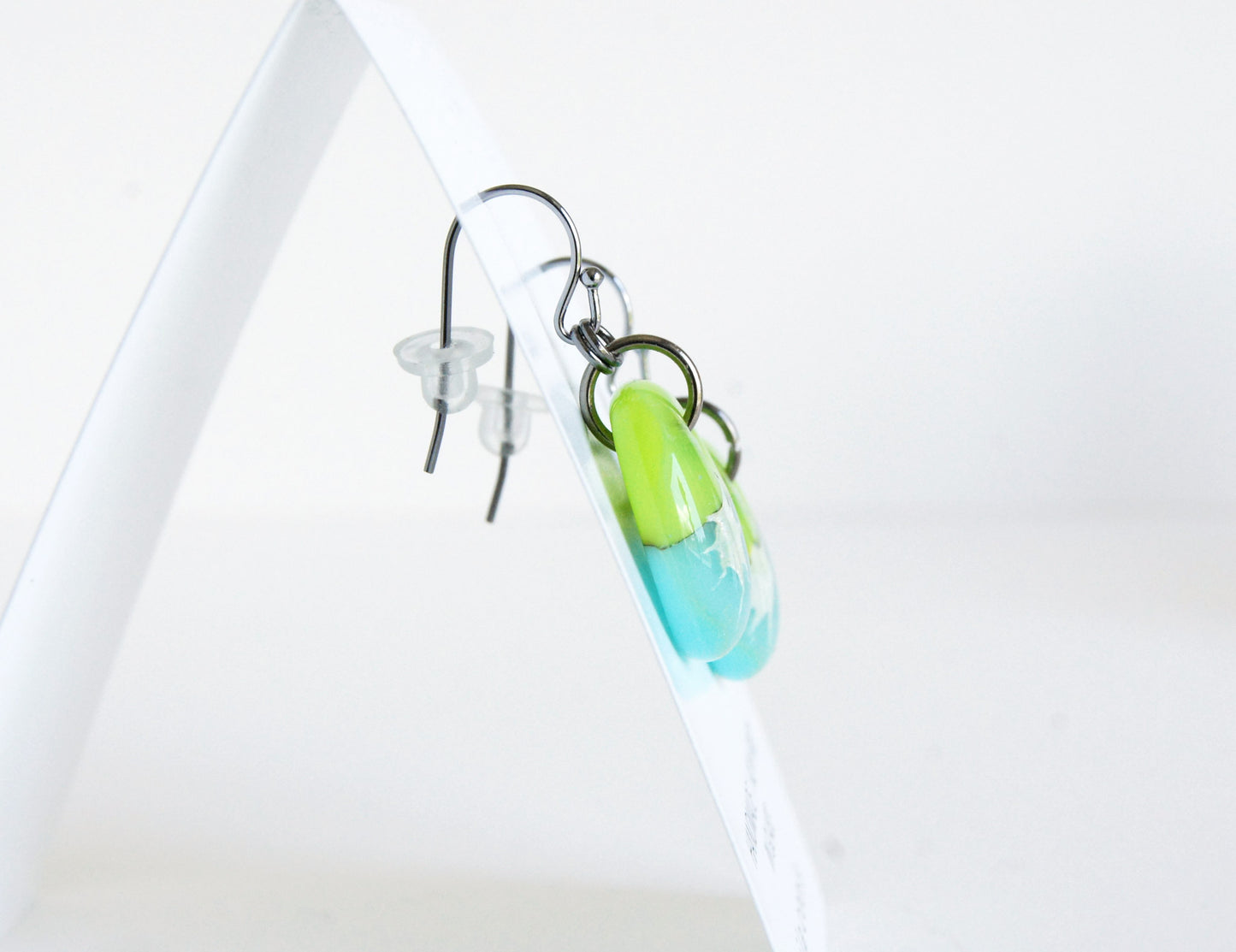 Silver Star Earrings - Light Olive and Turquoise