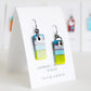delicate rectangle glass earrings and blue and green