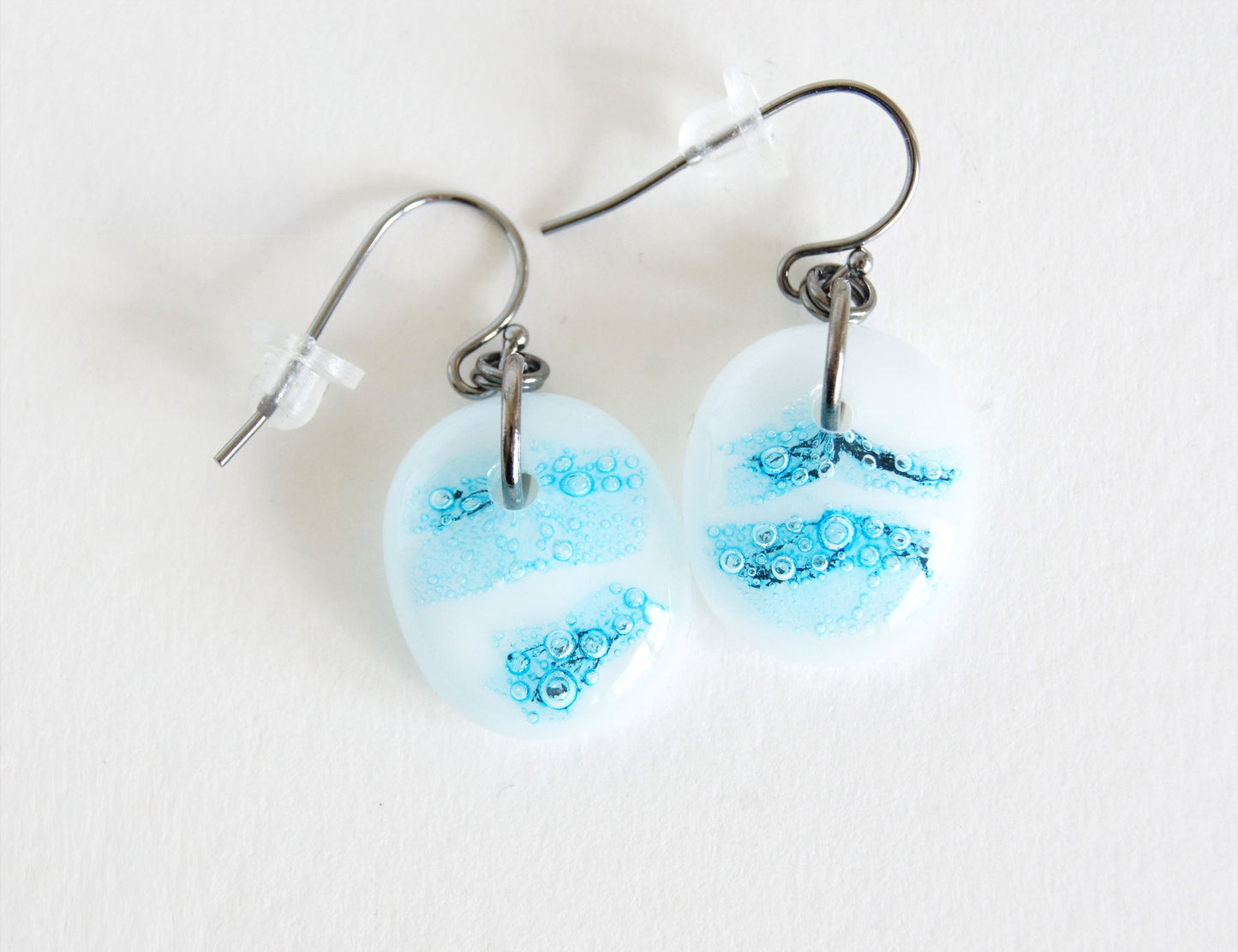 Aqua White Patina Drop Earrings