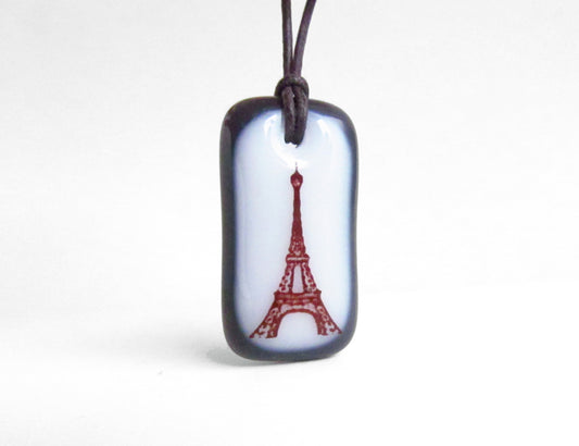 Eiffel Tower Necklace in Charcoal Grey and White.