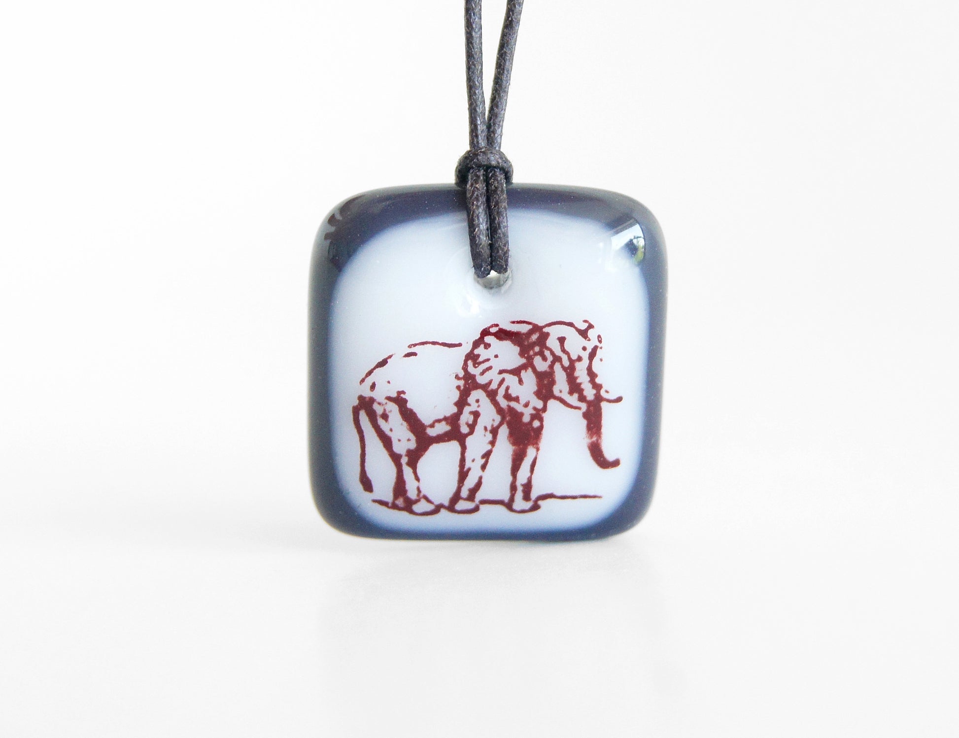 Elephant pendant necklace handmade in glass.