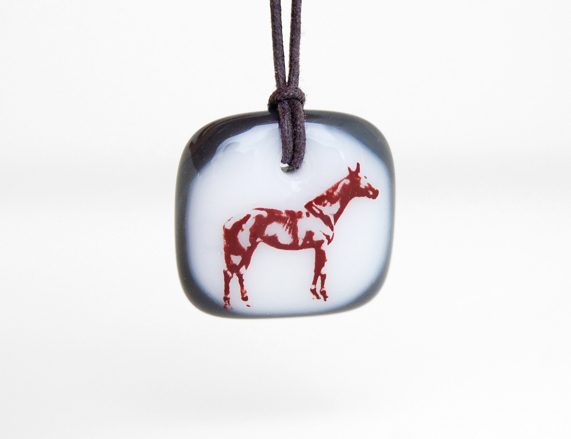 Equestrian Necklace in charcoal grey and white.