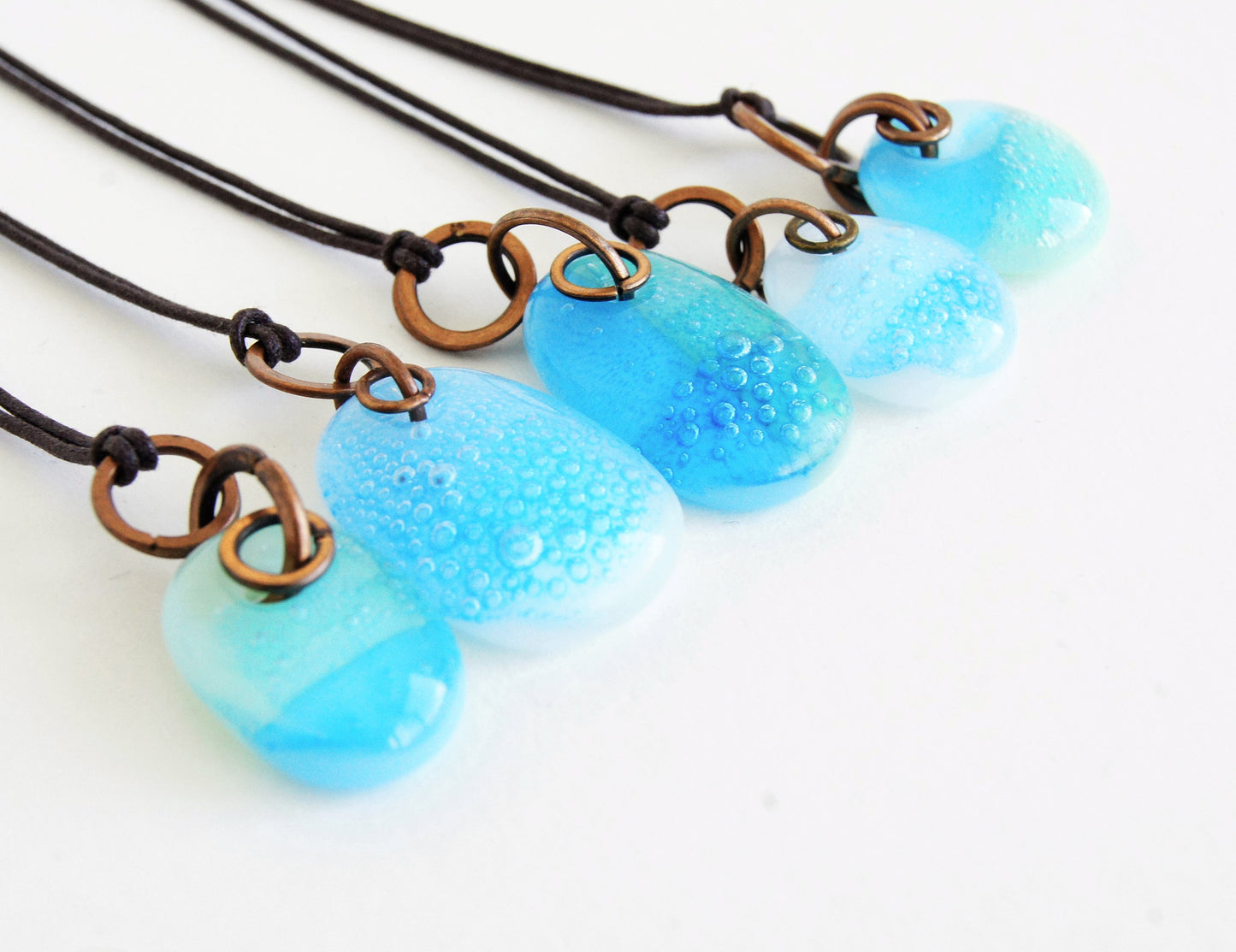 Blue Green Patina Glass Drops with Copper