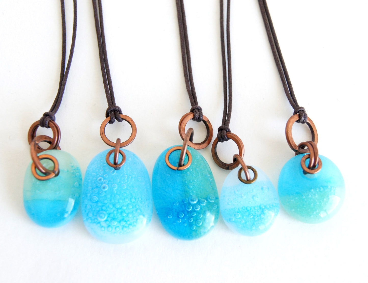 Blue Green Patina Glass Drops with Copper