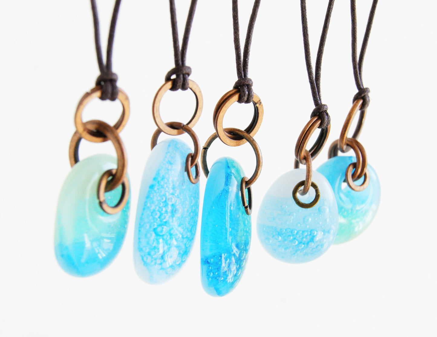 Blue Green Patina Glass Drops with Copper