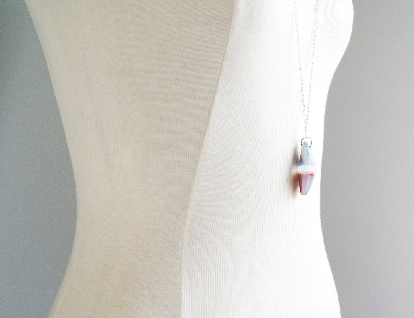 long art glass pendant necklace on link chain