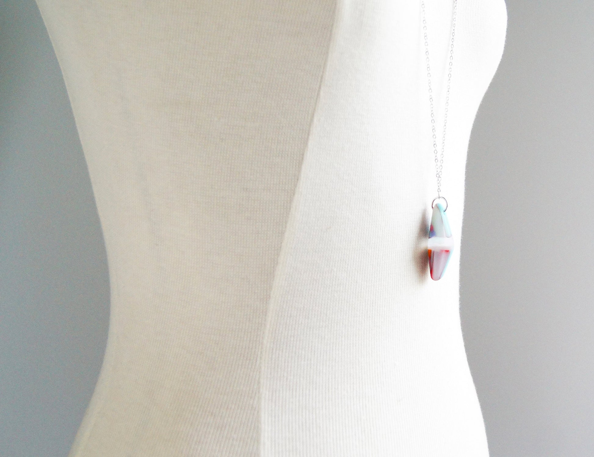 long art glass pendant necklace on link chain