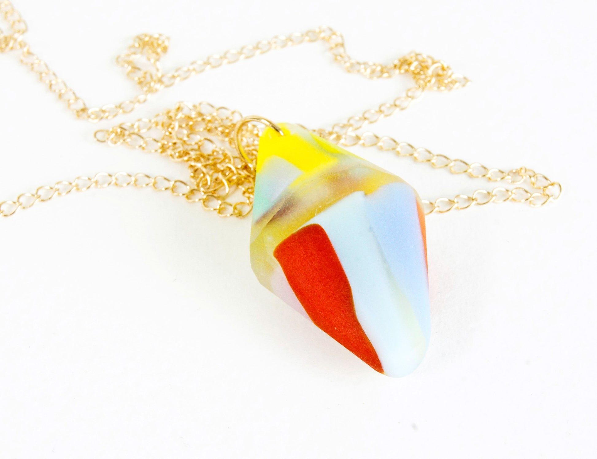 one of a kind handmade glass pendant on gold chain