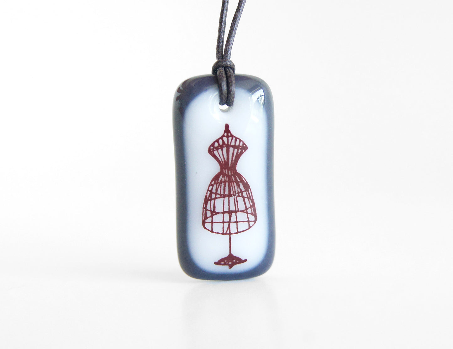 Dress Form Necklace in charcoal grey and white.