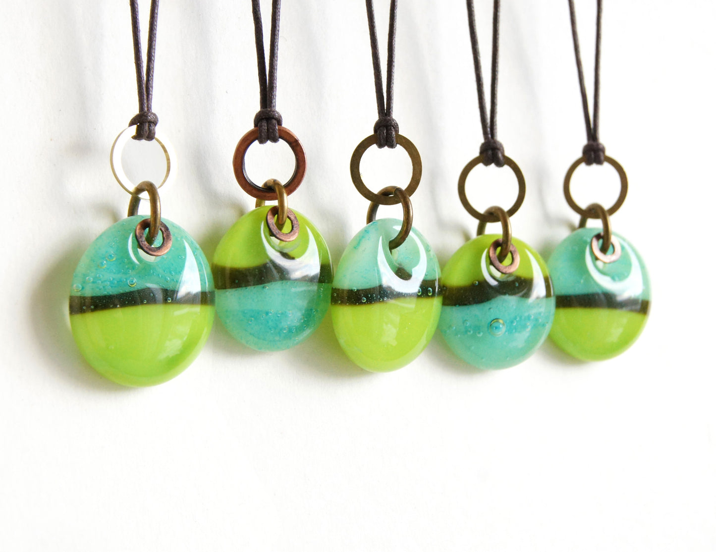 Glass Drop Necklaces with Copper and Brass