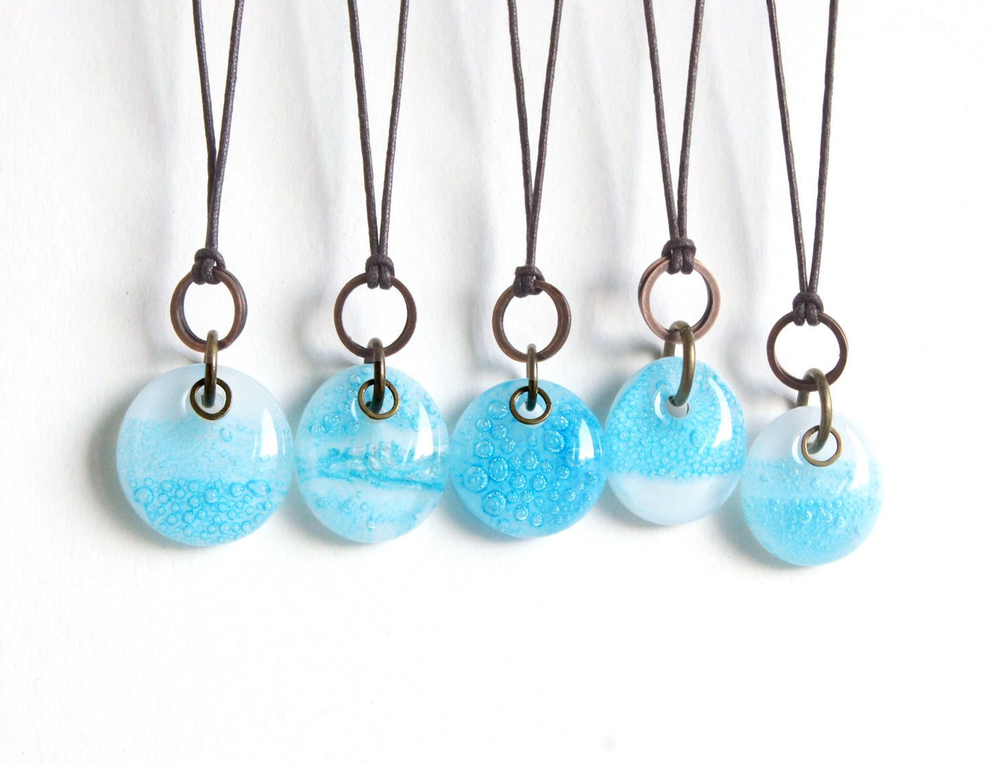 Glass Drop Necklaces with Copper and Brass
