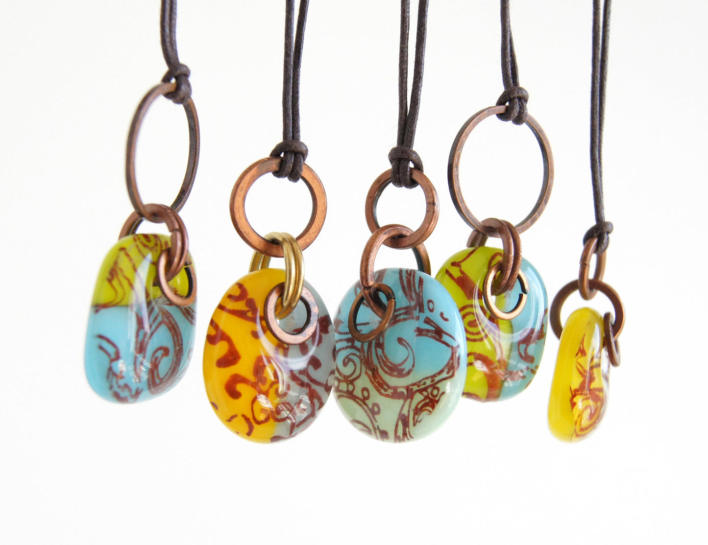 Glass Drop Necklaces with Copper and Brass